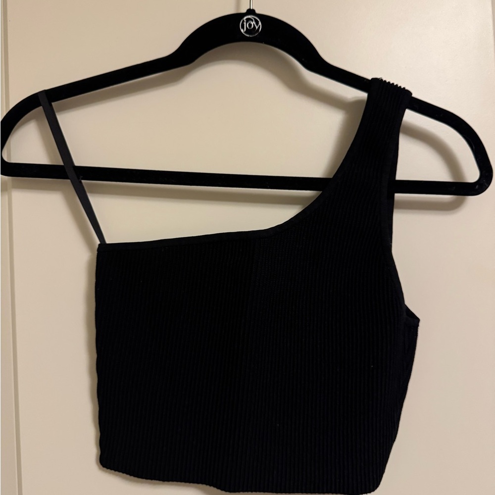 Babaton One-Shoulder Ribbed Crop Top - Black